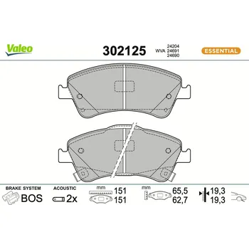 Brzdová destička Sada brzdových destiček, kotoučová brzda VALEO 302125