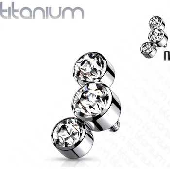 Piercing Atreya Titanová koncovka pro šperky s vnitřním závitem se třemi zirkony Barva: Čirá