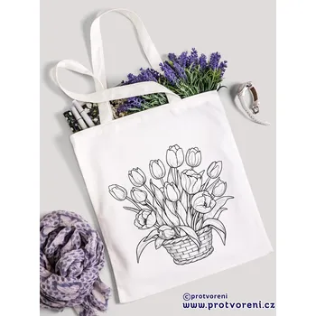 Textilní taška k vybarvení, TULIPÁNY, 41x37cm, BÍLÁ, 1 kus