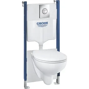 WC sada Grohe Solido - Sada pro závěsné WC + klozet a sedátko softclose Bau Ceramic, rimless, tlačítko Sail, chrom 39415000