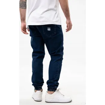 Pánské kalhoty DŽÍNOVÉ JOGGER KALHOTY PÁNSKÉ JIGGA Stahovací guma Tmavě Modré XL