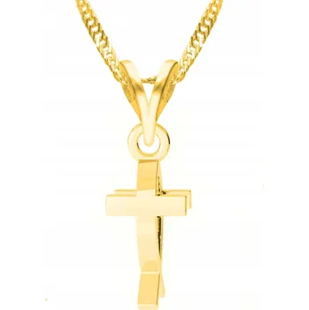 Náhrdelník Zlatý Náhrdelník s Křížem Rybkou Kříž Křížek Ryba Cross Fish STŘÍBRO 925