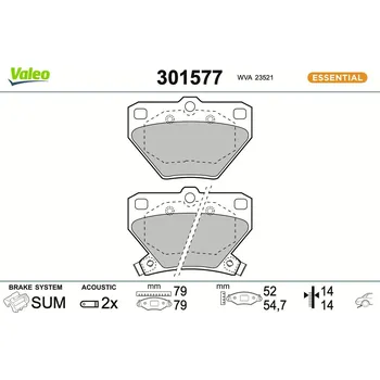 Brzdová destička Sada brzdových destiček, kotoučová brzda VALEO 301577