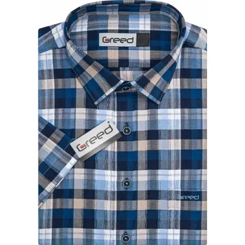 Pánská košile Pánská košile s krátkým rukávem Greed SK 391 modrá kostka velikost 45
