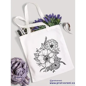 Textilní taška k vybarvení, KVĚTINY 2, 41x37cm, BÍLÁ, 1 kus