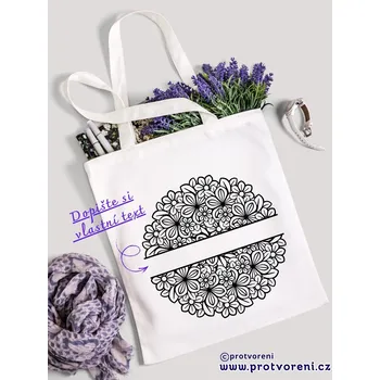 Textilní taška k vybarvení, KVĚTINY V KRUHU 2, 41x37cm, BÍLÁ, 1 kus