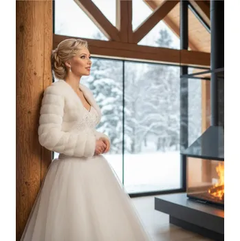 Dámský kožich Svatební kožešinové bolerko - ivory: BF-14 Vybraná velikost: 5XL