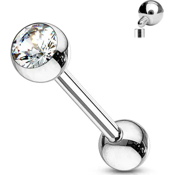 Piercing Atreya Titanová činka s vnitřním závitem s jedním zirkonem Velikost: 1,6 mm, Velikost koncovky: 4 mm, Délka / Průměr: 10 mm