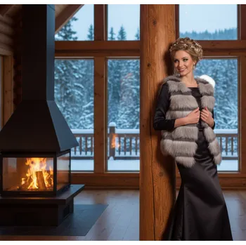 Dámský kožich Kožešinová vesta - šedá s pruhy: BFS-127 Vybraná velikost: 3XL