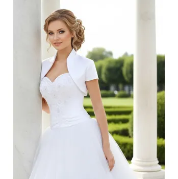 Bolerko Saténové svatební bolerko s krátkým rukávem bílé BF-01 Vybraná velikost: XXL