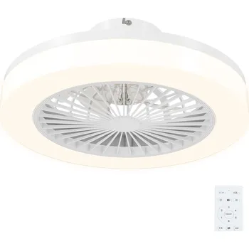 Domácí ventilátor HOMCOM Stropní ventilátor s osvětlením, dálkové ovládání, LED stropní svítidlo s ventilátorem, stmívatelné se 6 rychlostmi, 40W lampa s reverzibilním ventilátorem, časovač do ložnice, bílá, 46 cm