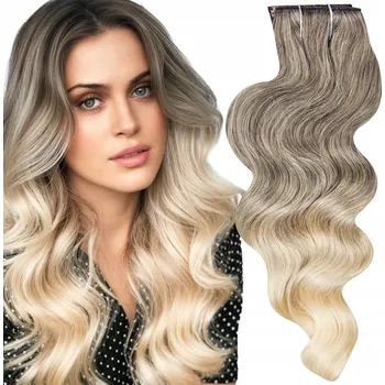 Příčesek Syntetické vlasy Clip In na klipy 4 ks vlnité Ombre světlá blond 60 cm