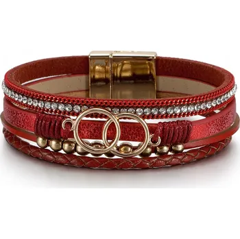 Náramek Dámský náramek boho červený zlatý magnet 19,5 cm kožený