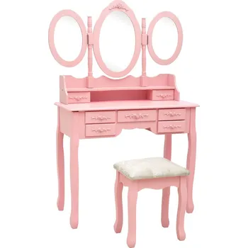 Toaletní stolek Toaletní stolek se stoličkou a 3dílné skládací zrcadlo růžový - 8720286010075