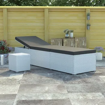 Zahradní lehátko Zahradní lehátko s poduškou a čajovým stolkem polyratan bílé - 8719883729282