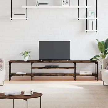 Televizní stolek TV stolek kouřový dub 201x35x45 cm kompozitní dřevo a železo - 8720845774325