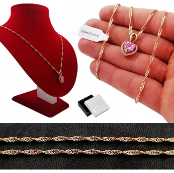 Náhrdelník ZLATÝ NÁHRDELNÍK SRDÍČKO S RŮŽOVÝM KAMENEM 18K