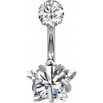 Piercing Titanová STŘÍBRNÁ piercing do pupíku s Hvězdičkou a Zirkony PIERCING 1,6/10/8+5