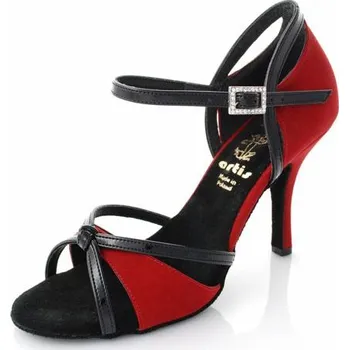 Dámské lodičky Taneční boty Artis - DL 39 červený semiš/černá lakovaná kůže 8 cm Slim Velikost: 36