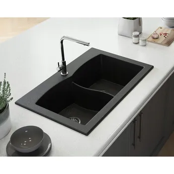 Granitový dřez Dvoukomorový granitový dřez Lavello černý