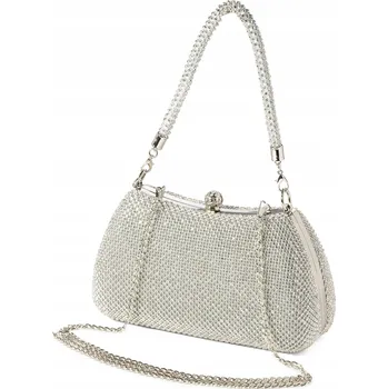 Kabelka Dámská kabelka psaníčko stříbrná společenská večerní na řetízku zirkony