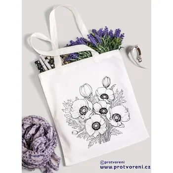 Textilní taška k vybarvení, VLČÍ MÁKY, 41x37cm, BÍLÁ, 1 kus