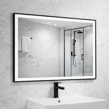 Zrcadlo Zrcadlo s černým rámem 800 x 600mm, LED osvětlení, systém proti zamlžování DOPRAVA ZDARMA