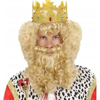 Karnevalová paruka PARUKA KRÁLE S BRODOU A KNOUREM BETLÉM KRÁL BLOND KUDRNATÁ