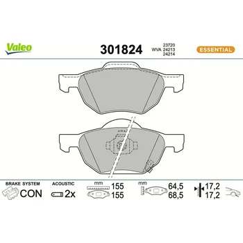 Brzdová destička Sada brzdových destiček, kotoučová brzda VALEO 301824