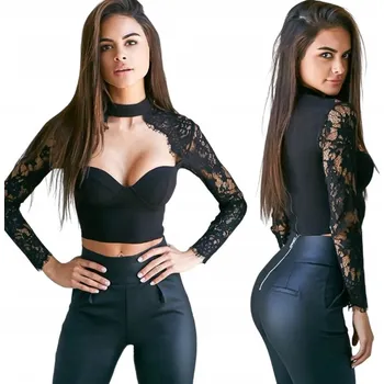 Dámská halenka Dámská Elegantní Krajková Halenka s Dlouhým Rukávem a Výstřihem - L