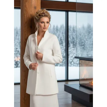 Dámský flaušový svatební kabát ivory BF-206 Vybraná velikost: 5XL