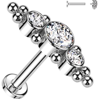 Piercing Atreya Titanová labreta s vnitřním závitem a clusterem se zirkony Audrey Barva: Čirá, Délka / Průměr: 8 mm