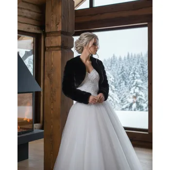 Dámský kožich Černé kožešinové bolerko BF-14 Vybraná velikost: XL