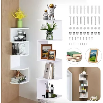 police 5-PATROVÁ ROHOVÁ POLICE ZÁVĚSNÁ NA ZEĎ, BÍLÁ MATNÁ, REGÁL NA KNIHY