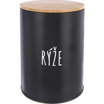 Dóza na potraviny Orion Dóza na potraviny, plechová, černá, s bambusovým víkem, 1,3l, RÝŽE