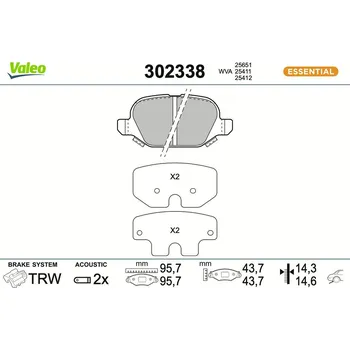 Brzdová destička Sada brzdových destiček, kotoučová brzda VALEO 302338