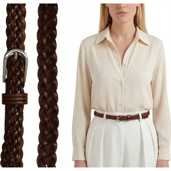 Opasek Pásek dámský koňakový kožený tenký pletený ke kalhotám a šatům