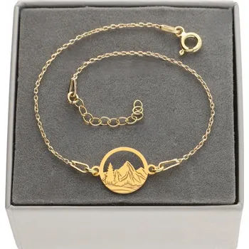 Náramek Zlatý náramek hory s gravírování hor, stříbro 925 pro milovníky hor