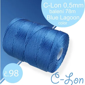Nit Nylonová nit C-Lon pevná korálková nit. Barva 98 Blue Lagoon. Síla nitě 0,5mm. Balení 78m na cívce.