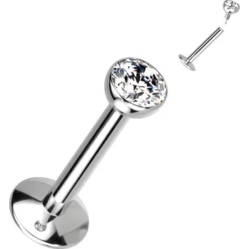 Piercing Atreya Titanová labreta vnitřní závit s čirým zirkonem Ora Velikost: 1 mm, Velikost koncovky: 3 mm, Délka / Průměr: 8 mm