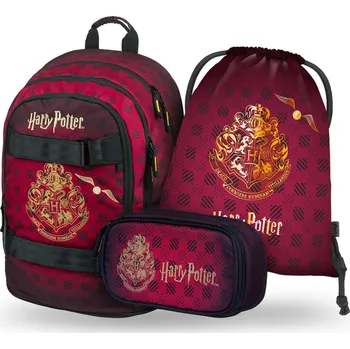 Set školních potřeb Školní batohový 3-dílný set BAAGL SKATE - Harry Potter Bradavice vínový (batoh, penál, sáček)
