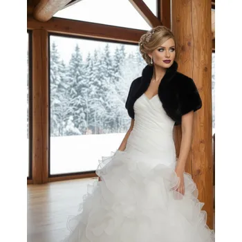 Dámský kožich Kožešinové bolerko s krátkým rukávem - černé: BF-44 Vybraná velikost: XXL