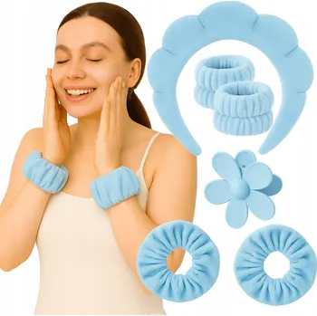 SADA GUMIČEK, SPON, ČELENEK A FROTÉ GUMIČEK PRO PÉČI O VLASY - MODRÁ