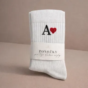 Pánské ponožky Ponožky s vyšitím INICIÁLŮ a SRDCE, pro muže Velikost: 43-44, Barva ponožek: Bílá