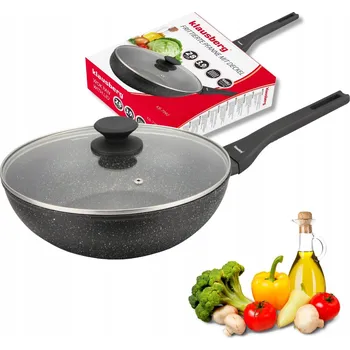 Pánev WOK pánev 28 cm s POKLICÍ Mramorová Indukce PLYN Nepřilnavá Klausberg