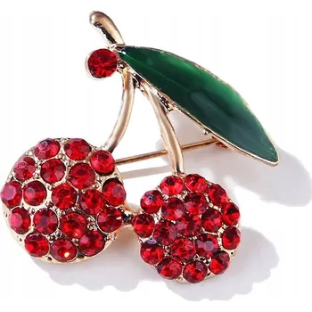Brož Brož červená třešeň 3x3 cm s zirkony, elegantní připínáček