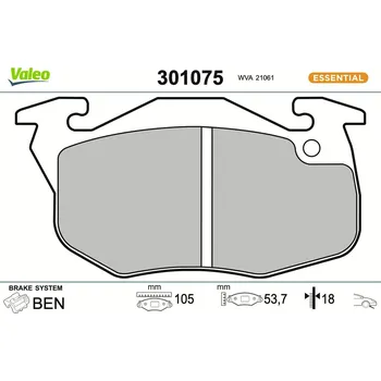 Brzdová destička Sada brzdových destiček, kotoučová brzda VALEO 301075