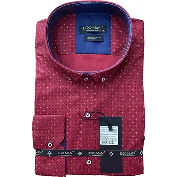 Pánská košile EGO MAN košile pánská EKR-1233 regular fit dlouhý rukáv 3XL bordó
