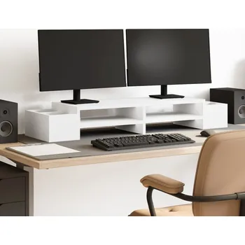 Držák monitoru Stojan na monitor s úložným prostorem bílý 100x27x15cm kompozit - 8721158389763