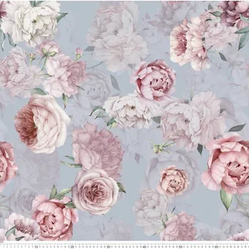 Šifonová látka jemná jako hedvábná mlha PIVOŇKY SVĚTLE MODRÁ